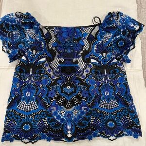 Alice and Olivia off the shoulder crochet embroidered top size XS